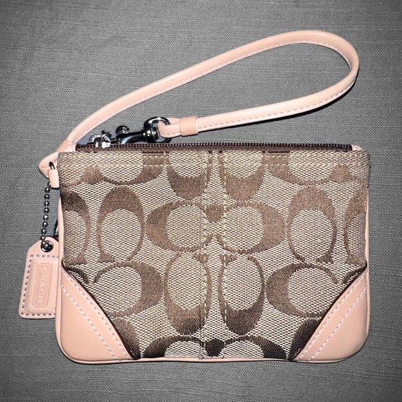 Tan Coach Wristlet in Signature Canvas - Picture 1 of 6